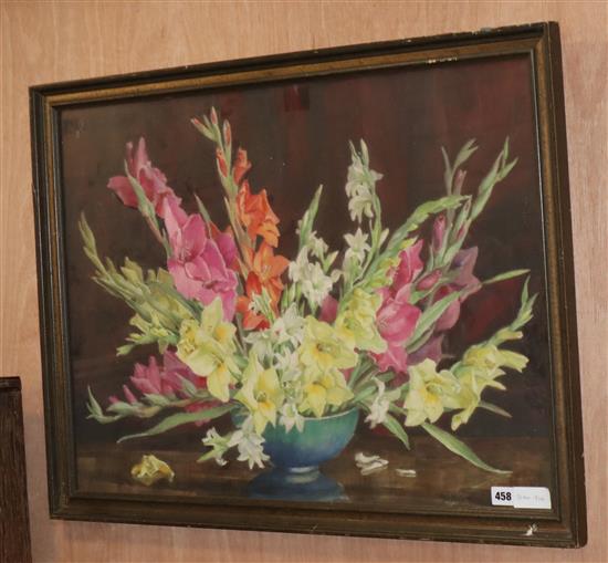 Helen Seddon (fl. c.1925-1955), watercolour, Gladioli in a vase, 53 x 75cm